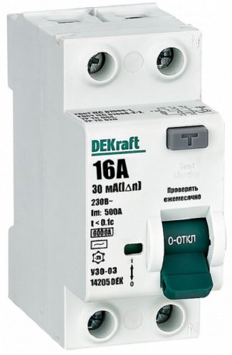 Выключатель дифференциального тока УЗО DeKraft УЗО-03 2п 16А 30мА 6,0кА тип AC  картинка